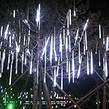 LEDイルミネーション 流れ星ライト ホワイト 30cm 144LED 8本セット 屋外 防水 2色選択可能 ストリングライト フローイングライト クリスマス飾り【Perfect ten】 (ホワイト