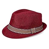 ZooArts キッズ ストローハット 麦わら帽子 男の子 女の子 子供用 中折れ帽子 撮影 道具 記念日 誕生日 七五三 おしゃれ (レッド)