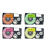 カシオ用 ネームランド 互換 テープカートリッジ XR-18F 18mm 蛍光ラベル 4色セット