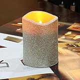 Home Impressions 3x4 Inch Melted Edge Flameless Real Wax Led Pillar Candle with Timer,Silvery color 