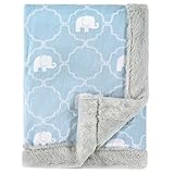 Hudson Baby Plush Blanket with Furry Binding & Back, Elephant