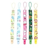 Refaxi ベビー用 可愛い おしゃぶりホルダー 無毒 プリントのリボン おしゃぶりチェーン クリップ 5枚組