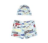 (美来Kids) こども服 男の子 水着 キャップ付き ２点セット 魚柄 カラフル 幼稚園 保育園 スイミング (L-身長 110-120㎝)