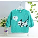 幼児 子供 エプロン ベビー 長袖 エプロン 防水 食事用 お絵かき用 泥遊び用 入園 保育園用 ネコ 6ヶ月-1歳 Green