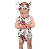 Domybestベビー服 女の子 ロンパース ロンパース+ヘアバンド 2点セット ジャンプスーツ カバーオール ボディスーツ オーバーオール 夏 プリント 袖無し 普段着 お出かけ ビーチ 海辺 (9