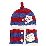 baby-mine ベビー キッズ 赤ちゃん 帽子 ニットキャップ ニット帽 マフラー セット 誕生日 お祝い 出産祝い プレゼント 秋 冬 (レッド×ブルー)