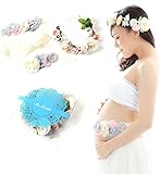 思い出を残そう マタニティフォト撮影用小物３点セット（サッシュリボンベルト、花冠、ベビー ヘアバンド）綺麗に保管できるIN.ESTILO®収納ケース (ピンクグレー)