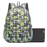 Damero Travel Backpack Diaper Bag with Changing Pad and Metal Loop for Stroller Hook (Green Dots) by