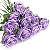 DECEED 造花 バラ ローズ 薔薇 10本セット 花束 バレンタインデー ブーケ 母の日 結婚式 誕生日 花径7cm×長さ50cm（ライトパープル）