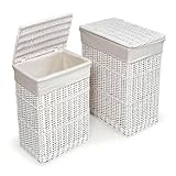 Branded 2 Willow Wicker White Two Laundry Hamper Set with Liners Baskets/Basket/Storage/Nursery/Baby