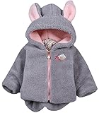EOZY コート ベビー 赤ちゃん アウター 中綿ジャケット ジャンパー フード付き キッズ 女の子 子供服 防寒 アウターウェア ふわふわ ウサギ グレー 110