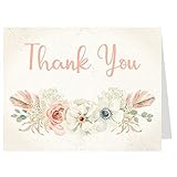 Bohemian Baby Shower Thank You Cards Floral Dream Catcher Coral Blue Vintage Retro Ivory Pink 24 Pri