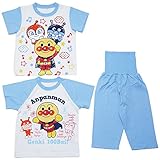 【本体綿100％】2018年 夏物 アンパンマン 天竺 半袖・半袖 ２トップスパジャマ Anpanman サックス◇100cm