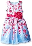Nannette Toddler Girls' Sleeveless Flower Printed Shantung Dress Blue 4T [並行輸入品]