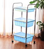 高強度！業務用ワゴン3段脱衣カゴ付(ブルー)【日本製】キャスター付で移動も楽々！医療機関にもOK