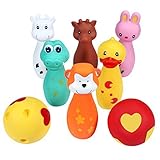Svance Cute Animals Friends Bowling Toy Set Soft Rubber with Squeaker Toys for Kids, Toddler, Presch