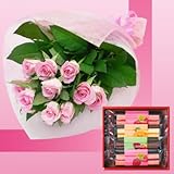 誕生日プレゼント ピンクローズ花束＆千疋屋フルーツケーキ4本 お母さんへのメッセージカード付き