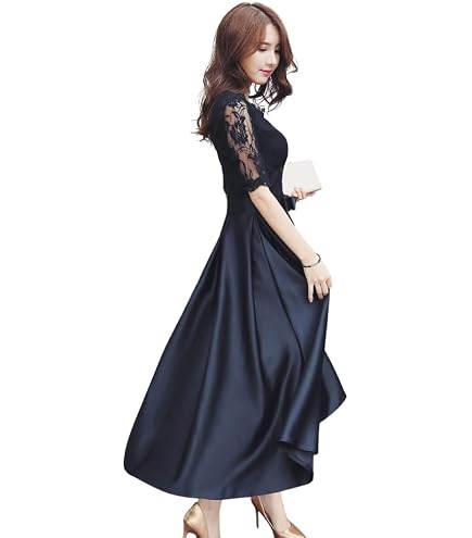 Amazon.co.jp: ミモレ丈 ドレス ショートドレス 演奏会 着痩せ 