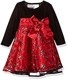 Blueberi Boulevard Baby Girls' Long Sleeve Flocked and Glitter Emb Overlay Dress Red 3/6 Months [並行輸