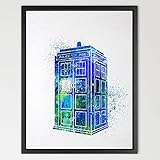 Dignovel Studios 11X14 Tardis Multi Colored Dr Who Watercolor Art Print Wall Art Hanging Home Decor 