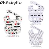 OHBABYKAスタイ よだれかけ スーパービブ お食事エプロン 防水 袖なし 保育園 お食事用防水ビブ 女の子 男の子 ベビーロンパース3点セット (SZY020410)