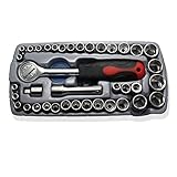 レンチ･スパナ　40点セット 差込角6.3(1/4インチ)　9.5mm (3/8インチ) 炭素鋼･鋼製品　長持ち　自動車修理工具　家庭に必ず備え物
