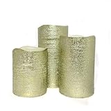 Set of 3 Gold Wax Flameless Battery Candles with Timer and Remote [並行輸入品]