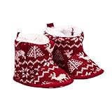 ベビーホーム靴、autumnfal新生児幼児赤ちゃん男の子女の子クリスマスベビーベッド靴ソフトソール滑り止めスニーカー Age:0~6 Month レッド