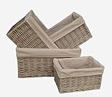Antique Wash Lined Open Wicker Storage Baskets Set of 4 by Red Hamper