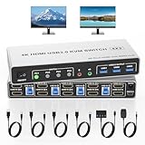 4K@60Hz HDMI USB 3.0 デュアル モニター KVM切替器 4K@60Hz、EDID対応 ディスプレイ切替器 2 HDMIモニター4 PC 分配器 オーディオ マイク出力と 3 USB 3.0 ポート、デュアルモニター HDMI拡張