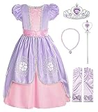 [ReliBeauty] プリンセス ドレス 子供 女の子 パープル ワンピース コスプレ お誕生日 クリスマス プレゼント ハロウィン パーティー 仮装 キッズ コスチューム なりきり アクセサリー セット 140
