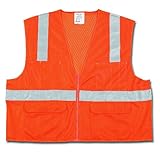 MCR Safety CL2OCX3 Class 2 Polyester Mesh Safety Vest with 2-Inch Silver Stripe, Fluorescent Orange,