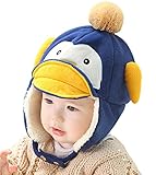 秋冬 赤ちゃん 新生児 韓国風格 防寒 防風 暖かい 可愛い ペンギン型 ニット帽 キャップ 帽子 ハット 1-4歳 頭囲約48－52cm（ネービー）