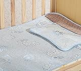 ベビーベッド用 アイスシルク ベビーマット ラグ 枕 暑さ対策 折りたたみ 滑り止め 通気 夏用 二点セット (ブルー)