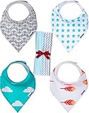 Baby Bandana Drool Bibs for Drooling and Teething Gift Set with 2 Burp Cloths For Boys and Girls - B