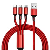 3in1 充電ケーブル USB ケーブル 3A 急速充電 充電コード USB Type C ケーブル Micro USB ケーブル Phone 充電ケーブル 3台同時給電可能 Phone Android タイプC Xiaomi Samsung Galaxy Kindle Sony 等全機種対応 超高耐久 - 1.2M (1.2M, レッド)
