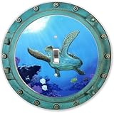 Rikki Knight RND-LSPS-190 Tortoise in Porthole Round - Single Toggle Light Switch Plate [並行輸入品]