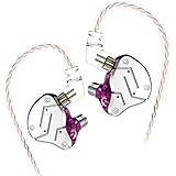 KZ ZSN 重低音 イヤホン 1BA+1DDを搭載 ハイブリッドイヤホン カナル型 高遮音性 イヤホン 高音質 中華イヤホン 2pin リケーブル 可能 ジュラルミンフェイスプレート搭載 3.5mm プラグ (銀‐紫・マイクなし)