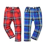 (レッド/95cm) ベビー服 男の子 ロング パンツ Moujonjon ムージョンジョン ボトム チェック柄 ウエストゴム 男児 ベビー