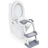 Thinkmax 補助便座 子供 トイトレ 折りたたみ ステップ付き 踏み台 トイレトレーナー ソフトクッション付 高さ調節可能 アラウーノ対応 グレー