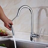 キッチン水栓 台所蛇口 混合水栓 冷熱混合水栓 キッチン用 浄鉛処理 360度回転 水道 蛇口 　シンクや洗面台 水栓金具　クロム 冷温切り替え ホースが伸びる ステンレス蛇口