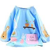 【Ani Mam Kids】子ども 用 長袖 スモック キッズ お遊び着 かわいい 割烹着 防水 保育園 幼稚園 入園準備 (L, ブルーB)