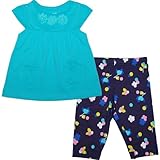カーターズ（Carter's）春夏【エメグリ花上下セット】女の子ターコイズブルーお花デコ半袖チュニック&紺カラフル花柄カプリ丈レギンスパンツ2点セットアップ 3months 3ヶ月用 60cm 出産祝