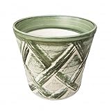 7号 ハーブのかおり グリーン クロス柄 深型 植木鉢 おしゃれ 陶器 穴あり 三河焼