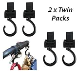 2 x Twin Pack (4 Clips) Happy Mummy Hook and Stroll Buggy/Stroller Clips - Black