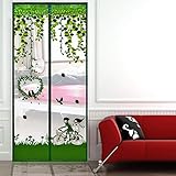 RaiFu ドアカーテン 自転車 磁気 防蚊 ドア デバイダ シアー カーテン バランシング デコレーション おしゃれ （プッシュピン付） グリーン 90X210CM