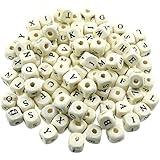 gresorth 200 pcs木製キューブ文字木製ビーズブラックアルファベットハンドメイド子どもの教育アクセサリー10 x 10 mm