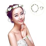 SUND　花冠　造花 花かんむり　花輪　調節可能　手作り　シルクフラワー　ブレスレット付き　森ガール　子供から成人まで被れる　春のピクニック　結婚式　パーティー　お祝い　適用　選べる5色　ホワイト