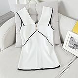 女性の夏のニットノースリーブセーターVネックスリムフィットバックジッパーファッション夏のセーターのトップスのティー (ホワイト)