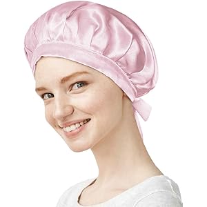 【美容のプロ推薦】天然シルク100% ナイトキャップ ロングヘア対応 コーム付き クリームシルク (ピンク, M)